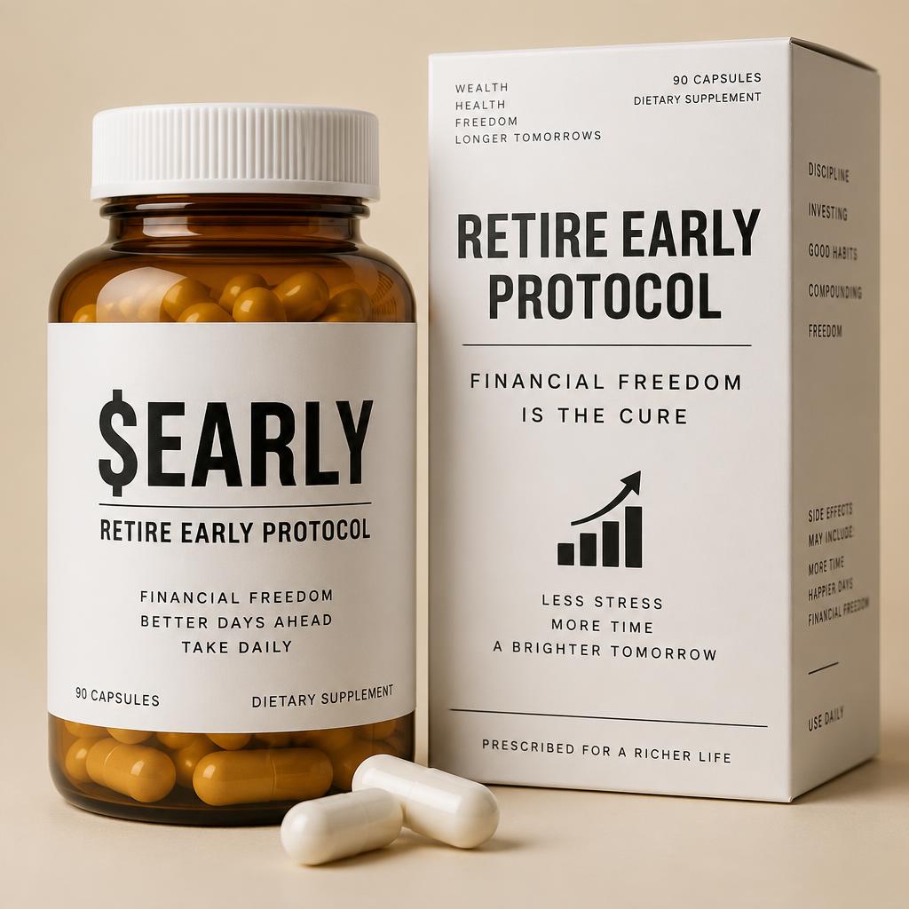 $EARLY pill bottle — Retire Early Protocol, financial freedom is the cure
